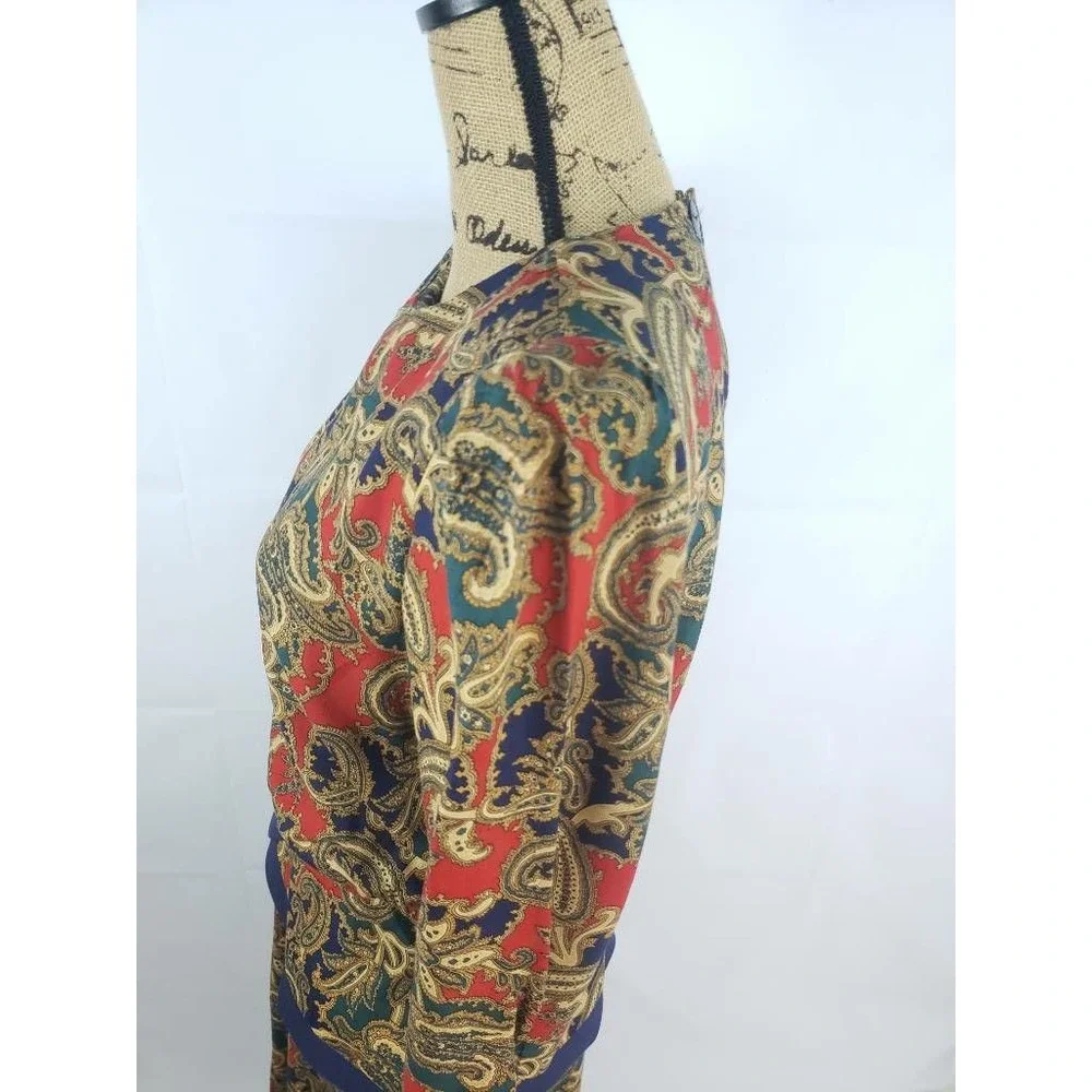 Lisa Petites Womens Peplum Dress Khaki Tan Red Paisley 3/4 Sleeve Vintage 10 U10